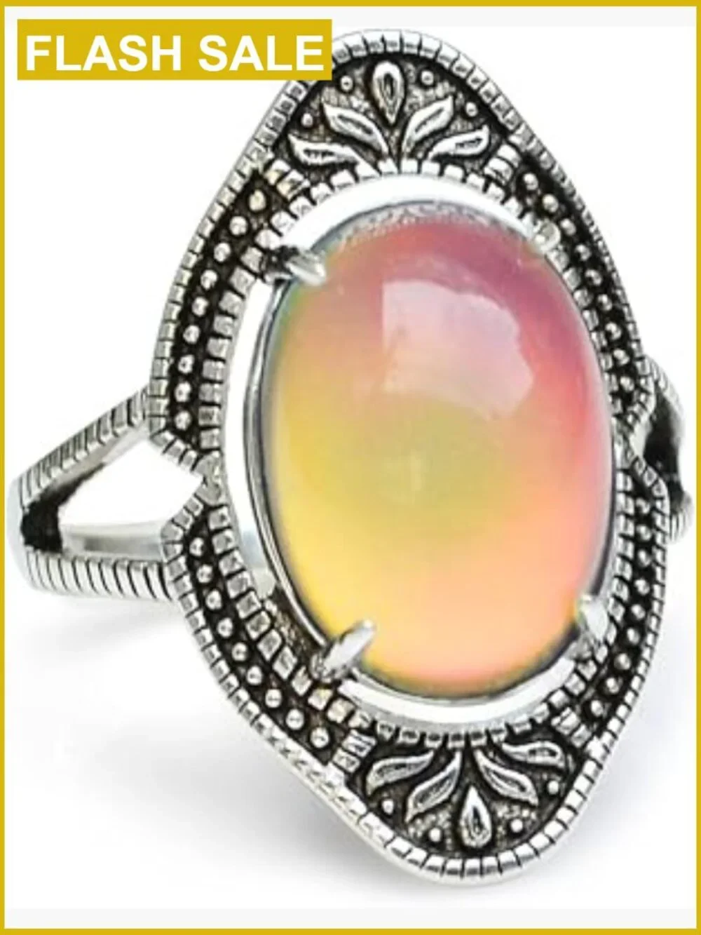 Vintage Adjustable Mood Ring Brass Oval Stone Gift Box